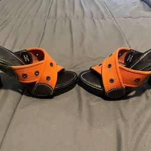 Harley Davidson Orange button hole heels. Size 6.